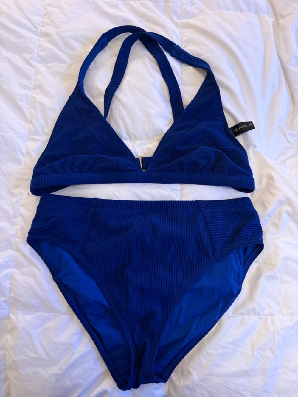 Blanca Ribbed Triangle Bikini Set in Royal Blue